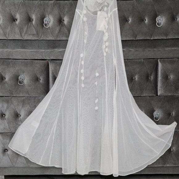 Akira White Sheer Floral Beaded Appliques Halter Maxi Tulle Dress Size Small - Picture 4 of 13